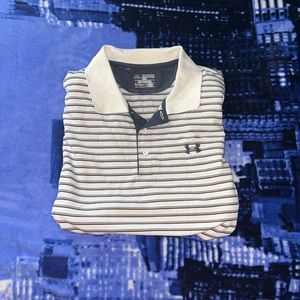 Mens XXL UnderArmour White striped Golf shirt